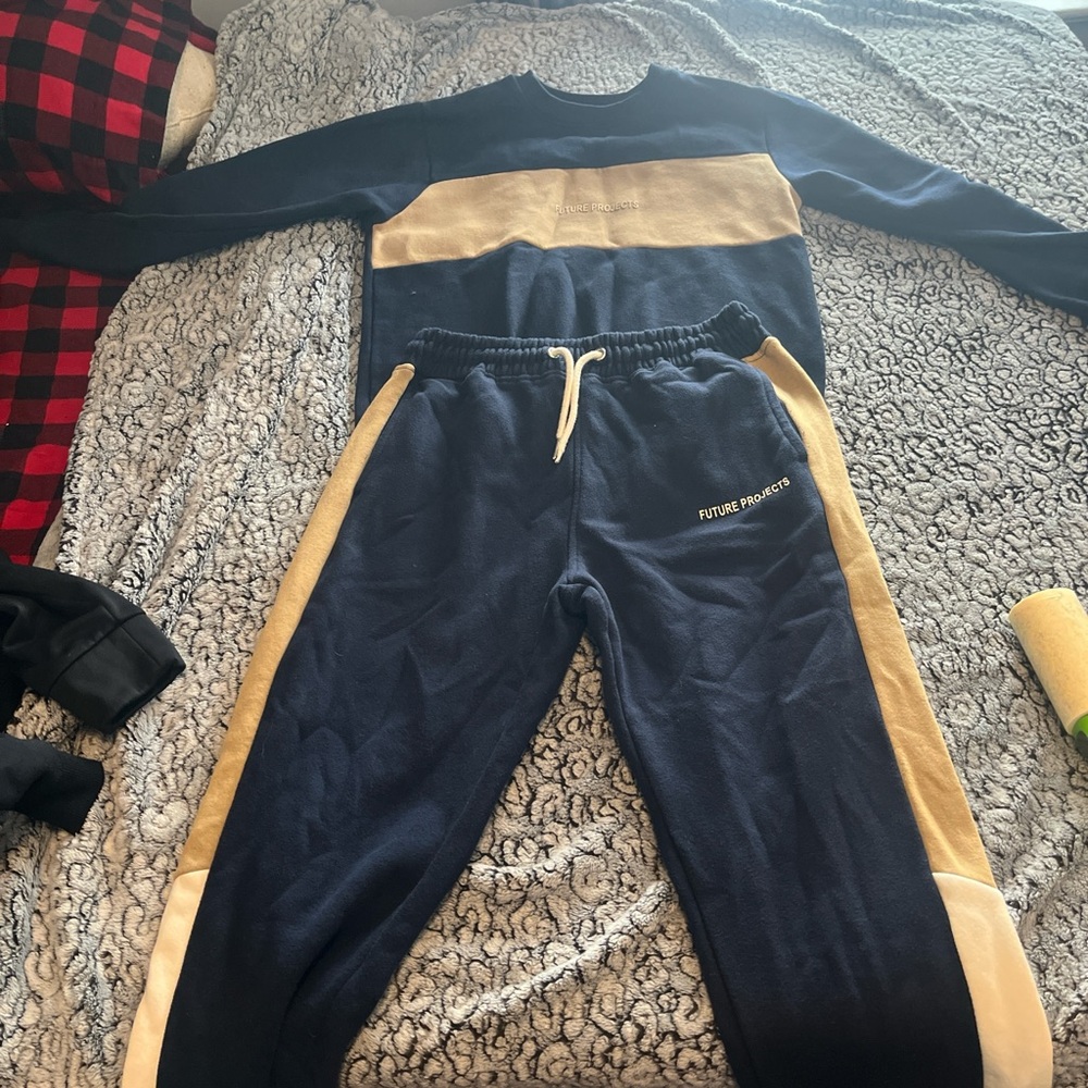 Navy and Tan Men's Tracksuit